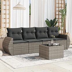 Maison Chic Salon de jardin 5 pcs avec coussins | Ensemble de Table et chaises | Mobilier d'Extérieur gris résine tressée -GKD80945