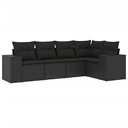 vidaXL Salon de jardin 5 pcs avec coussins noir résine tressée