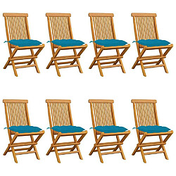 Maison Chic Lot de 8 Chaises de jardin,Fauteuil d'extérieur avec coussins bleu clair Teck massif -MN30029