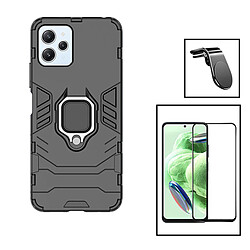 PHONECARE Kit Film Verre Trempé 5D Full Cover + Coque 3X1 Military Defender + Support Magnétique L pour Xiaomi Redmi 12 5G - Noir