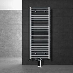 LuxeBath Radiateur de salle de bains Sahara 600x1500 mm Chrome courbé avec raccord central + garniture de raccordement avec thermostat Forme traversante Raccord au sol