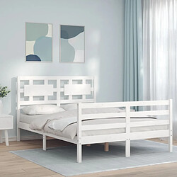 vidaXL Cadre de lit avec tête de lit blanc 140x190 cm bois massif