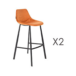 Mes Lot de 2 chaises de bar H80 cm en velours orange - FRANKY 