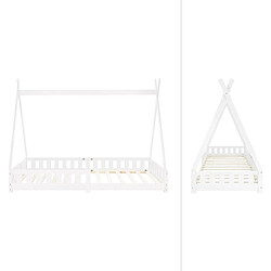 ML-Design Lit d'enfants Tipi blanc antichute lit en bois de pin aspect maison 200x90 cm