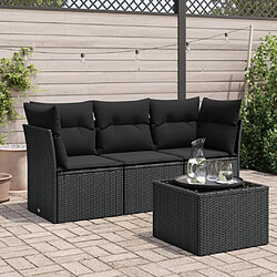 vidaXL Salon de jardin 4 pcs avec coussins noir résine tressée 