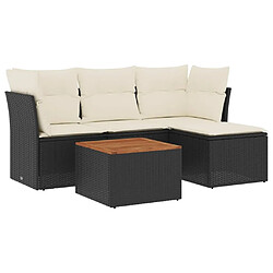 Maison Chic Salon de jardin 5 pcs avec coussins | Ensemble de Table et chaises | Mobilier d'Extérieur noir résine tressée -GKD53685