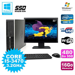 Lot PC HP Elite 8300 SFF I5-3470 3.2GHz 16Go 480Go SSD Graveur Wifi W7+ Ecran 22 - Occasion