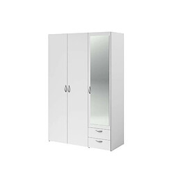 Armoire VARIA - Décor blanc - 3 portes battantes + miroir + 2 tiroirs - L 120 x H 185 x P 51 cm - PARISOT