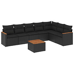 vidaXL Salon de jardin 8 pcs avec coussins noir résine tressée