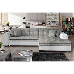 VENESETTI Canapé d'angle convertible en tissu gris et simili blanc de qualité, 5 places, angle droit (vu de face) - SOHO