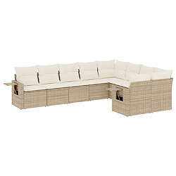 vidaXL Salon de jardin avec coussins 9 pcs beige résine tressée