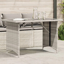 vidaXL Table de jardin et dessus en verre gris clair 110x68x70cm rotin