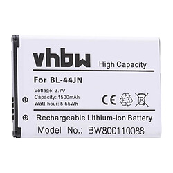 vhbw Li-Ion Batterie 1500mAh (3.7V) pour téléphone, smartphone LG Optimus L1 II Dual, L3, L3 Dual, L3 II Dual comme BL-44JN, 1ICP5/44/65. 