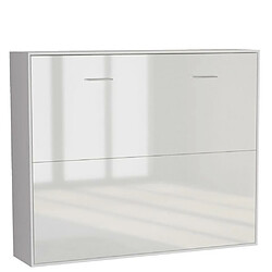 Inside 75 Armoire lit horizontale escamotable STRADA-V2 structure blanc mat façade blanc brillant couchage 140*200 cm.