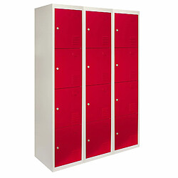 Monstershop 3 x casiers de rangement en métal - Quatre portes, Rouge - A plat MonsterShop Lot de 3 casiers de rangement en métal à 4 portes en acier verrouillable rouge et gris Ecole Gym Vestaire [Aimants GRATUITS] Livré à Plat