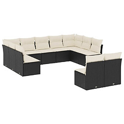 vidaXL Salon de jardin 11 pcs avec coussins noir résine tressée