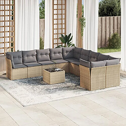 Maison Chic Salon de jardin 11 pcs avec coussins | Ensemble de Table et chaises | Mobilier d'Extérieur beige résine tressée -GKD49629