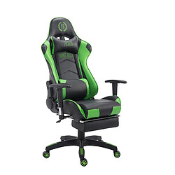 Decoshop26 Fauteuil de bureau ergonomique dossier réglable avec repose-pieds synthétique noir/vert BUR10134