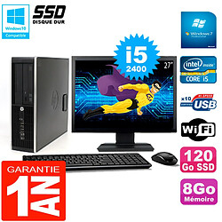 PC HP Compaq 8300 SFF Ecran 27" Core I5-2400 RAM 8Go Disque 120 Go SSD Wifi W7 · Occasion 