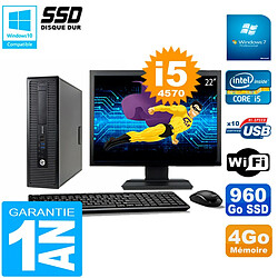 PC HP EliteDesk 800 G1 SFF Ecran 22" Core I5-4570 4Go Disque 960 Go SSD Wifi W7 · Occasion 