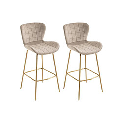 Vente-Unique Lot de 2 tabourets en velours et métal - Beige et doré - TANARO II 