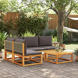 vidaXL Salon de jardin avec coussins 5 pcs Bois d'acacia solide 