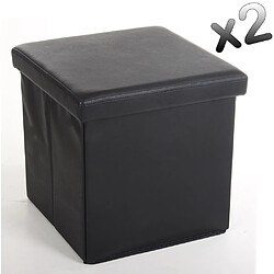 Pegane Lot de 2 poufs carrés en Polyuréthane Lilo noir, Dim : H37.5 x P38 x L38 cm 