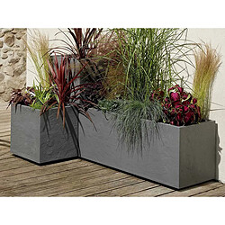 Acheter 2 Jardinières rectangulaire Volcania effet pierre 99,5 x 39,5 x 43,5 cm - Gris anthracite - Eda