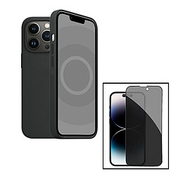 PHONECARE Kit Film Verre Trempé 5D Anti-Spy + Coque Silicone Liquide pour Apple iPhone 15 Pro Max - Noir 