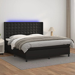 vidaXL Sommier à lattes de lit matelas LED Noir 160x200cm Similicuir