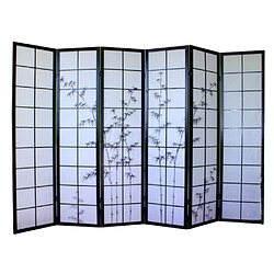 Pegane Paravent japonais en bois noir avec dessin bambou de 6 pans