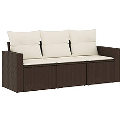 vidaXL Salon de jardin avec coussins 3 pcs marron résine tressée