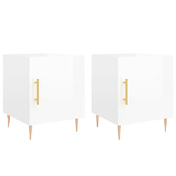 Maison Chic Lot de 2 Tables de chevet,Table de nuit,Table d'appoint pour salon blanc brillant 40x40x50 cm -MN36228