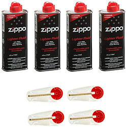 Lot de 4 bidons d'essence Zippo + 4 pierres à briquet