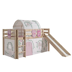 VIPACK Lit Mi-Hauteur 90x200 avec Toboggan Sommier Inclus et Housse Birdy Pino - Bois