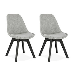 Mes Lot de 2 chaises repas en tissu gris clair et pieds noirs - SARAH 