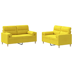 vidaXL Ensemble de canapés 2 pcs avec coussins jaune clair tissu