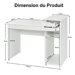 Helloshop26 Bureau informatique avec tiroir et support pc bureau d’ordinateur en mdf avec étagère de rangement à 2 niveaux table de travail pour ordinateur 102 x 50 x 82 cm blanc 20_0004845