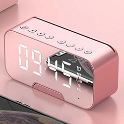 Bluetooth 5.0 Haut-parleur Radio FM Miroir LED Réveil Chargeur USB Maison Rose