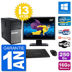 PC Tour Dell 9020 Ecran 22" Intel i3-4130 RAM 16Go Disque 250Go Windows 10 Wifi · Occasion 