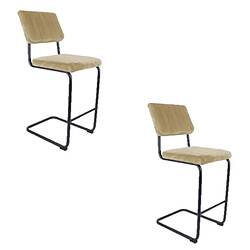 Toilinux Lot de 2 Tabourets de bar cantilevers design effet velours Keen - Beige