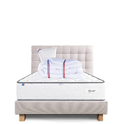 Acheter LUXURY LITERIE Ensemble matelas Iris 90x190 cm + sommier beige ep20cm + oreiller + couette + Tête de Lit