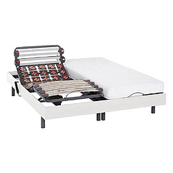 Vente-Unique Lit électrique de relaxation lattes et plots + matelas accueil latex - 2 x 80 x 200 cm - Blanc - PANDORA II de DREAMEA 