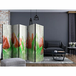 Paris Prix Paravent 5 Volets Red Tulips on Wood 172x225cm