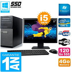 PC Tour DELL 7010 Ecran 22" Core I5-3470 RAM 4Go Disque 120 Go SSD Wifi W7