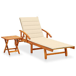 vidaXL Chaise longue de jardin avec table et coussin Bois d'acacia 