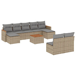 vidaXL Salon de jardin avec coussins 10 pcs beige résine tressée