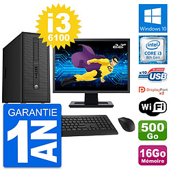 PC Tour HP 800 G2 Ecran 22" Intel i3-6100 RAM 16Go Disque 500Go Windows 10 Wifi · Occasion 