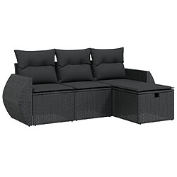 vidaXL Salon de jardin 4 pcs avec coussins noir résine tressée