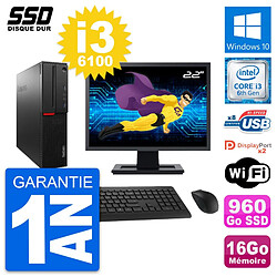 PC Lenovo M800 SFF Ecran 22" Intel i3-6100 RAM 16Go SSD 960Go Windows 10 Wifi · Occasion 